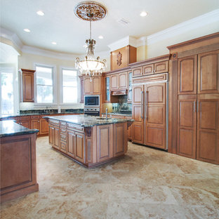 Large traditional eat-in kitchen ideas - Eat-in kitchen - large traditional u-shaped marble floor eat-in kitchen idea in Other with an island
