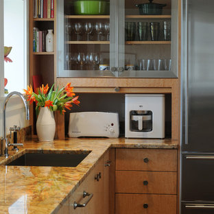 Kitchen - contemporary kitchen idea in Boston with granite countertops and stainless steel appliances