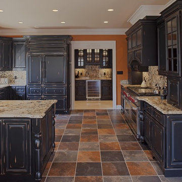 Distressed Black Cabinets Houzz, How To Paint Kitchen Cabinets Black Distressed Look