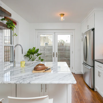 Center City, Philadelphia: Trendy White Kitchen Remodel with Rustic Accents