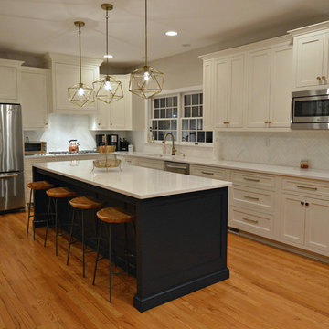 Chappaqua NY - Custom White & Navy Cabinets w/ Honey Bronze