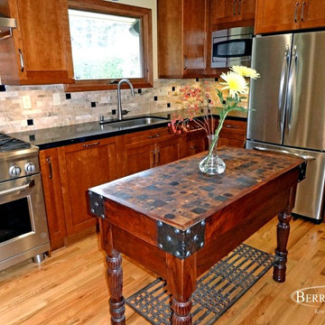 cherry cabinetry mixed stone tops