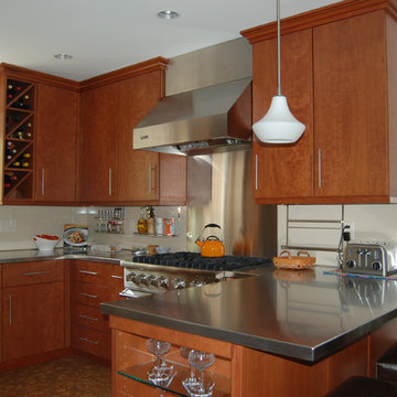 Cherry Cabinets & Stainless Steel Tops