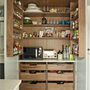 Photo of a small traditional kitchen pantry in London.