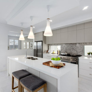 Inspiration for a contemporary kitchen in Brisbane with light wood cabinets.