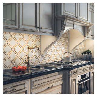 white and gold back splash
