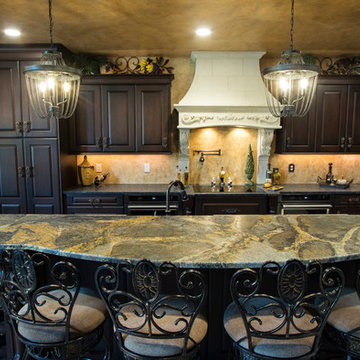 Classic Upscale Kitchen with Unique Granite Island