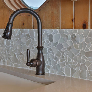 Clear beach glass backsplash