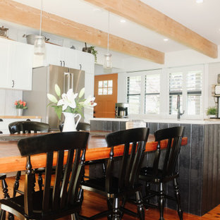 75+ Küchen mit Kassettenfronten und Rückwand aus Holzdielen Ideen