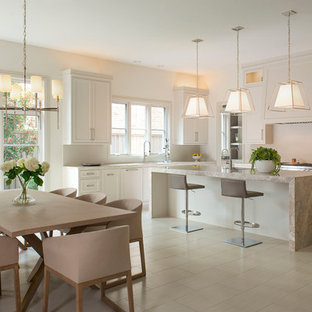 Transitional eat-in kitchen ideas - Eat-in kitchen - transitional eat-in kitchen idea in Dallas with an undermount sink, shaker cabinets, beige cabinets and an island