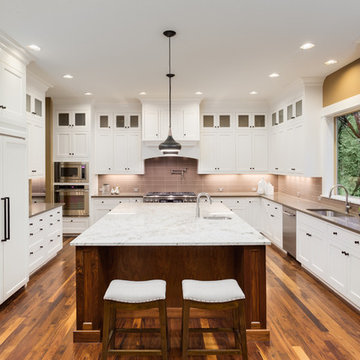 Colonial White island with quartz counter tops