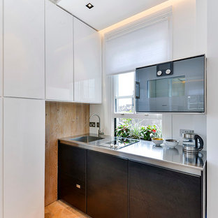 75 Beautiful Small Kitchen With Stainless Steel Cabinets ...