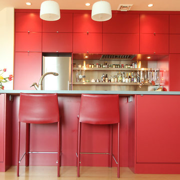 Compact Red Kitchen With Maximum Storage