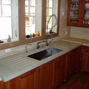 Concrete Countertop with Double Drainboards and Large Undermount Sink Cutout