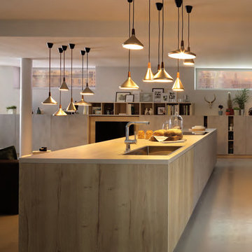 Contemporary Concrete & Wood cabinets Kitchen