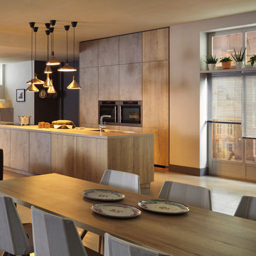 Contemporary Concrete & Wood cabinets Kitchen