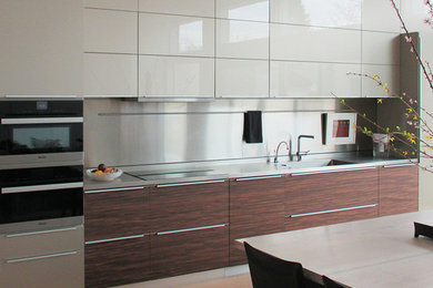 Contemporary Gloss and Dark Wood Kitchen Cabinets