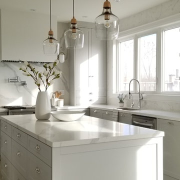 Contemporary gray and white kitchen