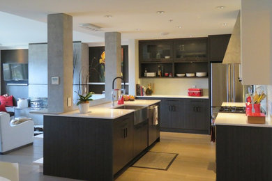 Contemporary kitchen and fireplace remodel