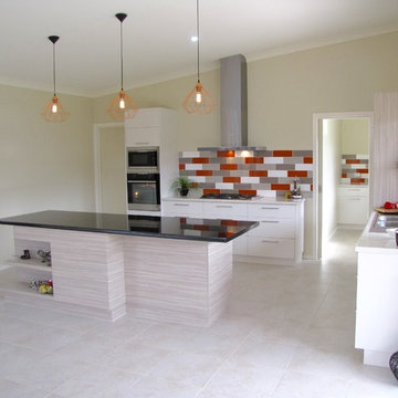 contemporary kitchen and walk in  pantry