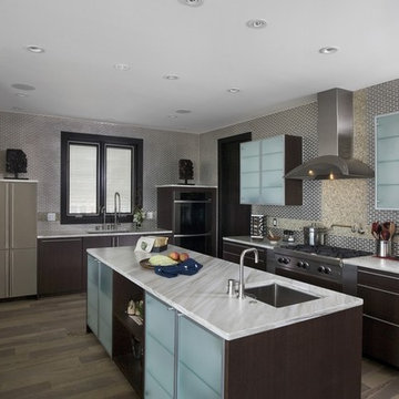 Contemporary Kitchen Featuring Perimeter Cabinetry in Cherry