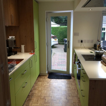 Contemporary Kitchen: Green Lacquer & Wood Veneer
