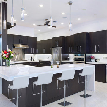Contemporary Kitchen in Black, White and Metallic