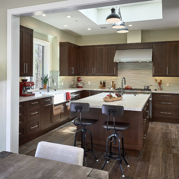 Contemporary Kitchen in Brown and White