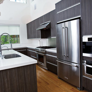 Contemporary Kitchen in Contrasting Colors with Stainless Steel Appliances