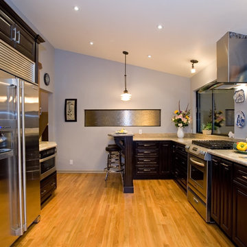 Contemporary kitchen in Espresso with Butterscotch