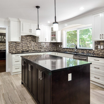 Contemporary kitchen island with shaker style cabinets Vancouver