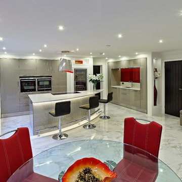 Contemporary Kitchen Red and Grey