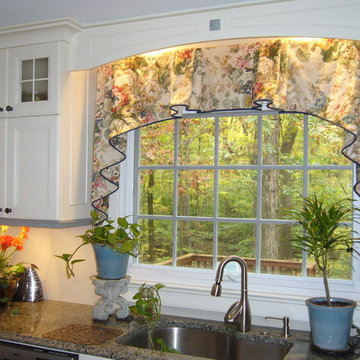 Contemporary Kitchen window, white cabinets