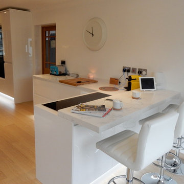 Contemporary kitchen with cantilevered breakfast bar