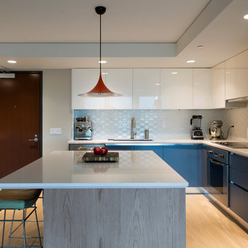 Contemporary Kitchen with Colored Lower Cabinets