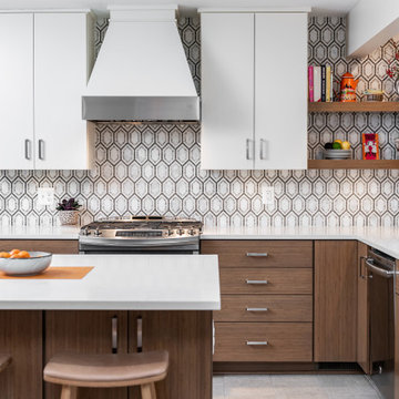 Contemporary Kitchen with Contrasting Bamboo and White Cabinets in Baltimore, MD