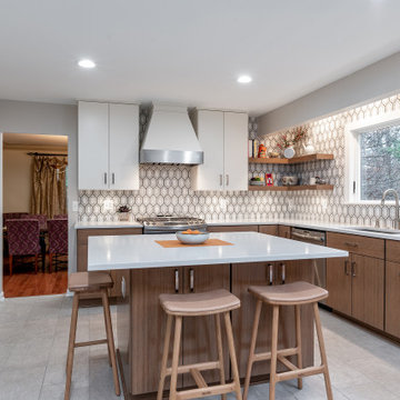 Contemporary Kitchen with Contrasting Bamboo and White Cabinets in Baltimore, MD