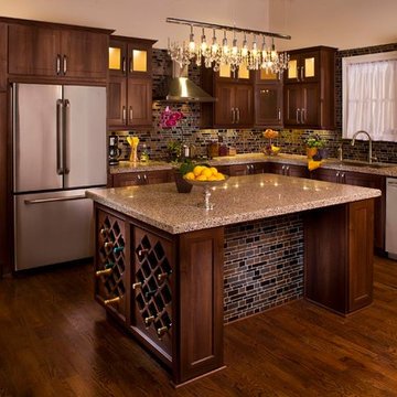 Contemporary kitchen with glass mosaic