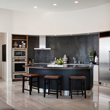 Contemporary Kitchen with leather accents