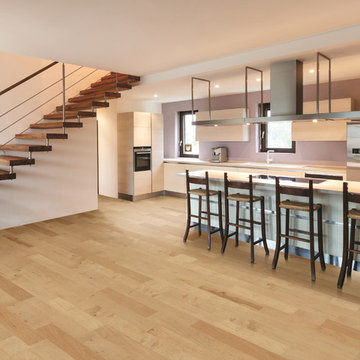Contemporary Kitchen With Natural Hickory Floors