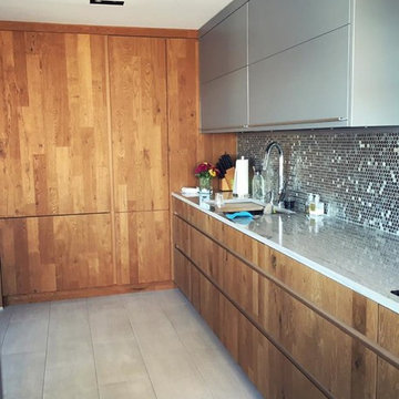 Contemporary kitchen with rustic wood cabinets, New York,NY