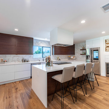 Contemporary Kitchen with Waterfall Island | Wrightwood Residence | Studio City,