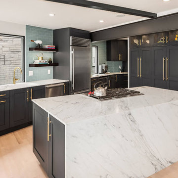 Contemporary Kitchen with White & Navy Cabinets