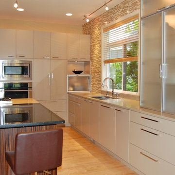 Contemporary Kitchen with White Flat Panel Cabinets