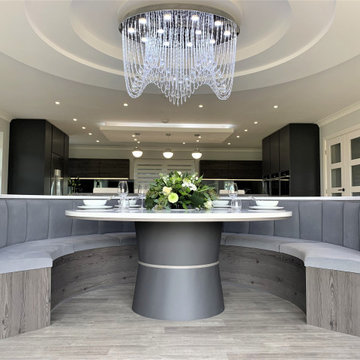 Contemporary Monochromatic Kitchen And Dining Space