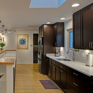 Contemporary Open Galley Kitchen with Island