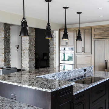 Contemporary Open Kitchen with Gray Granite