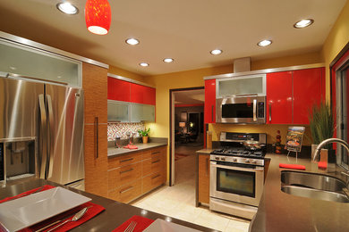 Contemporary Red Splash Kitchen