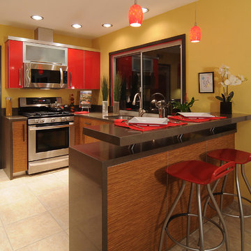 Contemporary Red Splash Kitchen