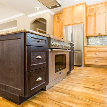 Contemporary Rustic Knotty Alder Cabinets with Espresso Island--Lee Welden